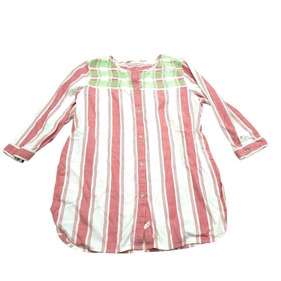 Woolrich Embroidered Button Up Striped Shirt Women Size L 100% Cotton Rodeo - Picture 1 of 6